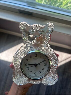 Waterford Clear Crystal Cut Mantel Clock with Silver Dial